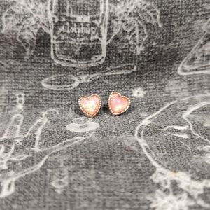Faux Pink Opal Heart Shaped Stud Earrings